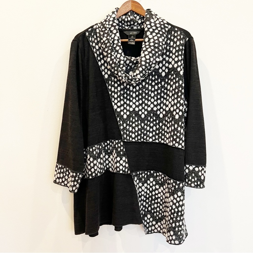 Ali Miles Patchwork Artsy 1X Sweater Top Cowl Neck Art To Wear Plus Lagenlook